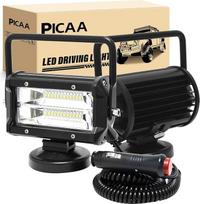 „PICAA“ LED darbo žibintas su magnetiniu pagrindu, 2 x 5 colių 72 W LED prožektorius | 12 V, 24 V, visureigių apšvietimas, skirtas automobiliams, visureigiams, keturračiams, traktoriams, sunkvežimiams, 4x4 transporto priemonėms, valtims, 6000 K LED paiešk