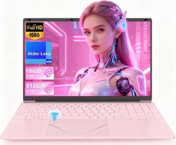 „PINSTONE“ 15,6 colių rožinis nešiojamasis kompiuteris su 16GB DDR4 RAM ir 512GB SSD | Nešiojamasis kompiuteris su FHD ekranu (1920 x 1080), „N95“ procesoriumi, kurio dažnis siekia iki 3,4 GHz, lengvas kompiuteris, skirtas studentams, nuotoliniam darbui