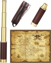 „Pirate Telescope“ 25×30 retro monokuliaras su lobio žemėlapiu, senovinis kapitono Džeko žiūronas su BAK-4 lęšiais, teleskopas su priartinimo funkcija, vaikams skirtas sulankstomas, nešiojamas kišeninis monokuliaras, skirtas stovyklavimui gamtoje