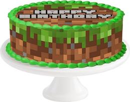 „Pixel Gamer“ torto papuošimų rinkinys, valgomi žaidimų tematikos torto papuošimai su žolės motyvu, skirti vaikų gimtadienio šventėms