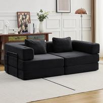 „PixelPilot“ dviejų vietų sofa-lova su miego funkcija, išskleidžiama su pagalvėle, velveto apmušalu su gėrimų laikikliu, sulankstoma sofa, skirta svetainei ir miegamajam, 200 x 100 x 63 cm