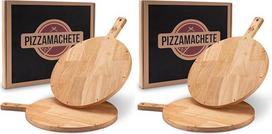 „PIZZAMACHETE“ medinė picos lėkštė, picos pjaustymo lentelė iš kaučiukmedžio, picos reikmenys namams, apvali pjaustymo lentelė, lėkštė, skirta focacciai ar duonai, medinė lentelė 12 colių, 2 vnt. rinkinys (2 vnt. pakuotė)