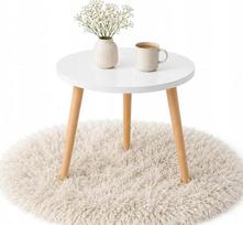 „PlayPals“ šoninis staliukas, baltas, apvalus, 40 cm – mažas kavos staliukas, skandinaviško stiliaus svetainės staliukas, medinės kojos, sofos staliukas, modernus, pagamintas iš MDF medžio