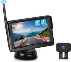 „Podofo Digital“ belaidžio atbulinės eigos kameros rinkinys su 5 colių monitoriumi, AHD, 6 LED, belaidė automobilinė atbulinės eigos kamera su naktinio matymo funkcija, plataus kampo objektyvu, tvirtinama siurbtuku, lengvai montuojama, skirta automobilio,