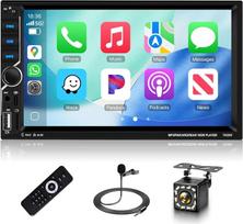 „Podofo“ 2 DIN automobilių radijas su 7 colių jutikliniu ekranu, belaidžiu „CarPlay“ ir „Android Auto“, USB-C, „Bluetooth“ 5.0, FM, vairo valdymu, „MirrorLink“, atbulinės eigos kamera, „HiFi“ ekvalaizeris, laisvų rankų įranga