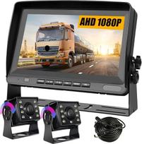 „Podofo“ laidinis 1080P atbulinės eigos kameros rinkinys su 8 colių IPS monitoriumi, 12 V–24 V maitinimu ir IP69 atsparumu vandeniui; stabilūs skaitmeniniai signalai su 49,2 pėdos ilgio prailginimo kabeliu