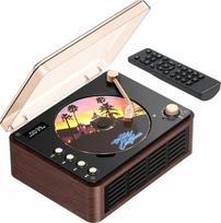 „POFOTO“ nešiojamasis CD grotuvas – daugiafunkcinis retro stiliaus „Bluetooth“ garsiakalbis su įkraunama 3600 mAh baterija, FM radiju, iš anksto nustatytu ekvalaizeriu, USB ir AUX jungtimis, LCD ekranu, dviem garsiakalbiais ir nuotolinio valdymo pultu – n