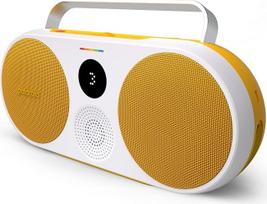 „Polaroid P3“ muzikos grotuvas (geltonas) – retro-futūristinis „boombox“ tipo belaidis „Bluetooth“ garsiakalbis su įkraunama baterija ir dvigubu stereofoniniu suporavimu