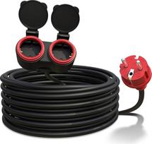 „Poppstar“ lauko prailginimo laidas, 10 m (dviguba „Schuko“ rozetė, 2 jungtys, IP44, 16 A/3680 W, H05RR-F 3G1,5), juodas/raudonas