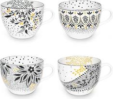 „Portmeirion Home & Gifts“ „Sara Miller London“ „Artisanne Noir“ puodelių rinkinys, 0,4 litro, įvairių dizainų, 4 vnt. rinkinys