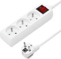 „Premium Cord“ PP3K-02 3 lizdų kintamosios srovės 2 m ilgio balta daugializdė rozetė (balta, 10 A, 2 m)