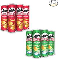„Pringles“ klasikinis traškučių rinkinys (8 x 185 g) – „Pringles Original“, „Sour Cream & Onion“ – nepakartojamas klasikinis užkandis patogioje skardinėje – Atidaryk. Žaisk. Valgyk.