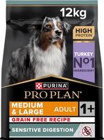 „Pro Plan“ grūdų neturintis sausas šunų maistas suaugusiems vidutinio ir didelio dydžio šunims su jautria virškinimo sistema, turtingas kalakutiena, 1 pakuotė (1 x 12 kg)