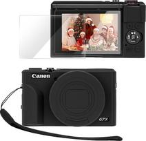 „PROfezzion“ „Canon PowerShot G7X Mark III“ dėklas – plonas silikoninis apvalkalas su stikliniu ekrano apsauginiu sluoksniu ir rankos dirželiu, skirtas „Canon PowerShot G7XM3“ fotoaparatui, juodos spalvos, Lauko veiklai | Plonas apvalkalas su stikliniu ek