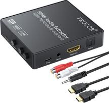 „PROZOR“ 4K x 2K HDMI garso išgavimo DAC su garsumo reguliatoriumi, skirtas HDMI į optinį SPDIF „Toslink“ + R/L (RCA) + 3,5 mm stereo garso išėjimus; palaiko 4K 30 Hz, 3D ir 1080p