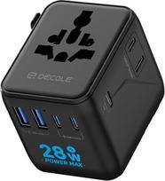 „Pro“ kelioninis adapteris – pasaulinis kelioninis kištukas su 3 USB-C (28 W) ir 2 USB-A jungtimis | Tarptautinis kelioninis kištukas – universalus adapteris be įtampos keitiklio, skirtas ES, JK, JAV, Australijai ir daugiau nei 200 šalių (juodas)