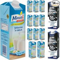 „Pufai Grocery“ asortimente: „Minus L H“ pienas, 1,5 % riebalų, be laktozės, 1000 ml, 12 vnt. + „L Stay Strong H“ pienas, didelis baltymų kiekis, 1000 mililitrų, 2 vnt.