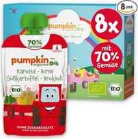 „Pumpkin Organics“ ekologiškas daržovių tyrėlis su brokoliais, be pridėto cukraus, 8 vnt. pakuotė | Ekologiškas daržovių tyrėlis, kurio sudėtyje yra 70 % daržovių ir mažiau vaisių cukraus, skirtas vaikams nuo 6 mėnesių; puikus papildomas maistas ir užkand