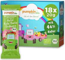 „Pumpkin Organics“ ekologiški avižiniai batonėliai be pridėto cukraus, kūdikiams ir vaikams, 18 vnt. | 18 ekologiškų avižinių batonėlių, burokėlių ir braškių skonio, be pridėto cukraus, su mažesniu vaisių cukraus kiekiu, be alergenų², be glitimo³, nuo 12
