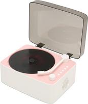 „PUSOKEI“ nešiojamasis CD grotuvas su „Bluetooth“, klasikinio stiliaus CD grotuvas, retro stiliaus gramofono formos CD grotuvas, įmontuotas „Hi-Fi“ garsiakalbis, USB jungtis, „AUX“ įvestis, interjero dekoracija (rožinis)