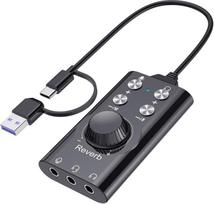 „PUSOKEI“ USB/USB-C į 3,5 mm garso lizdo adapteris, išorinė stereo garso plokštė su garsumo reguliatoriumi, virtualus 7.1 erdvinis garsas, „Bluetooth“ 5.0, „Plug and Play“