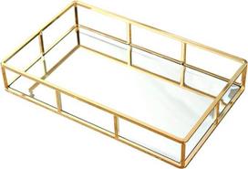 „PuTwo“ veidrodinis padėklas, auksinis, „Vintage“ stiliaus metalinis veidrodinis padėklas, veidrodinis padėklas, stačiakampis dekoratyvinis padėklas, skirtas daiktams laikyti prie tualetinio staliuko