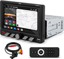 „Pyle“ 1DIN automobilių radijas su belaidžiu „Apple CarPlay“ ir „Android Auto“, 7 colių jutikliniu ekranu, „Bluetooth 5.0“, atbulinės eigos kamera, USB-C greituoju įkrovimu, FM ir AM radiju bei nuotolinio valdymo pultu | 7 colių jutiklinis ekranas su bela
