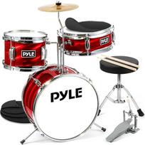 „Pyle“ vaikų būgnų rinkinys – būgnai vaikams, vaikų būgnų rinkinys vaikams nuo 3 iki 10 metų, būgnų rinkinys su snare būgnu, būgnų padas vaikams, cimbolai, būgnai ir būgnų lazdelės, tinka mokytis groti būgnais, raudonos spalvos