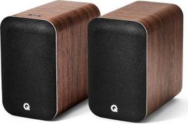 „Q Acoustics M20 HD“ belaidės muzikos sistemos knygų lentynos garsiakalbių pora, riešutmedžio spalvos