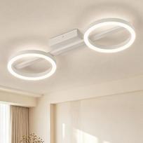 „Qamra“ 51,5 cm LED lubinis šviestuvas, modernus, su dviem žiedais, baltas | 4000 K virtuvės šviestuvas, pagamintas iš metalo ir silikono korpuso, skirtas miegamajam, virtuvei, valgomajam, koridoriui, prieškambariui