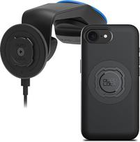 „Quad Lock“ automobilinis mobiliojo telefono laikiklis, tvirtinamas prie priekinio stiklo arba prietaisų skydelio, su „MAG“ belaidžio įkrovimo galvute V2 ir „MAG“ telefono dėklu, skirtas „iPhone 16e“