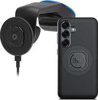 „QUAD LOCK“ automobilio priekinio stiklo / prietaisų skydelio telefono laikiklis su „MAG“ belaidžio įkrovimo galvute V2 ir „MAG“ dėklu, skirtas „Galaxy S25“