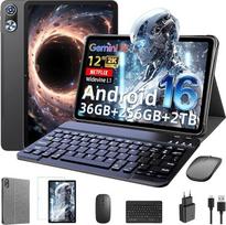 „Raemond“ 12 colių planšetinis kompiuteris su klaviatūra, „Android 16“ su „Gemini AI“, 36GB RAM + 256GB ROM (2 TB TF), 2000 x 1200 FHD 90 Hz ekranas, „Unisoc T7250“ aštuonių branduolių procesorius, 8 MP + 20 MP dviguba kamera, „Face ID“, (pilkos spalvos