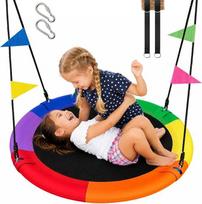 „Rainbow Nest Swing“ apvalios sūpynės, skirtos medžiams, maksimali apkrova – 317 kg, tinka vaikams ir suaugusiems, atsparios oro sąlygoms, su reguliuojamais lynais ir pilnu tvirtinimo komplektu, žaislas, skirtas naudoti viduje ir lauke, sode