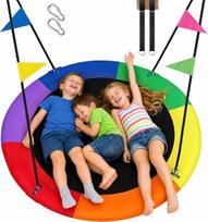 „Rainbow Nest Swing“ apvalios sūpynės, skirtos tvirtinti prie medžių, maksimali apkrova – 317 kg, skirtos vaikams ir suaugusiems, atsparios oro sąlygoms, su reguliuojamais virvėmis ir pilnu tvirtinimo komplektu, žaislas, tinkamas naudoti tiek patalpose, t