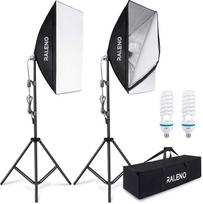 „RaLeno Softbox“ nuolatinio apšvietimo rinkinys – 2 softboksų rinkinys su 85 W ir 5500 K fotografijos lemputėmis, 2 trikojais ir nešimo dėklu – fotostudijos apšvietimo rinkinys [su Europos tipo kištuku]