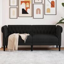 „Rantry Chesterfield“ dvivietė juodos spalvos audinio sofa, sodo baldai, sofa-lova, svetainės sofa, sofos, lauko svetainė, terasa, lauko erdvė