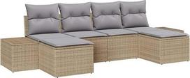 „Rantry“ 6 dalių sodo sofų komplektas su pagalvėlėmis, smėlio spalvos plastikinis rotangas, sodo poilsio komplektas, modelis 3347170