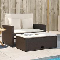 „Rantry“ dvivietė sodo sofa su pagalvėlėmis, ruda, iš poliratanio, sodo sofa, sofa-lova, svetainės sofa, sofos lauko svetainei, terasai, lauke