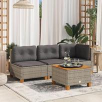 „Rantry“ sodo sofa be porankių su pagalvėle, pilkos spalvos polirataninė sodo sofa-lova, svetainės sofa, sofos lauko svetainei, terasai, lauko baldai