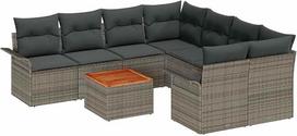 „Rantry“ sodo sofų komplektas su pagalvėlėmis, 9 vnt., pilkos spalvos, poli-rotango sodo baldai, modelis 3347307