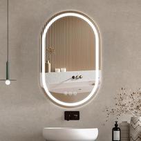 „Ratsamee“ ovalus vonios veidrodis su LED apšvietimu, 50 x 80 cm veidrodis su apšvietimu, ovalus sieninis veidrodis su priekinio apšvietimo funkcija, apsauga nuo rasojimo, reguliuojamas apšvietimo intensyvumas, 3 reguliuojamos šviesos spalvos