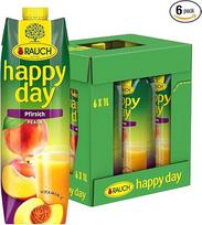 „Rauch Happy Day Peach“ | Pagaminta iš saulėje džiovintų vaisių | Primena vasarą | 6 vnt. po 1 litrą „Tetra Prism“ pakuotėse