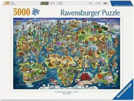 „Ravensburger“ dėlionė 12001738 „Pasaulio žemėlapis su įžymybėmis“ – 5000 dalių dėlionė, išsamus iliustruotas pasaulio žemėlapis su plakatu ir informacija apie įžymybes