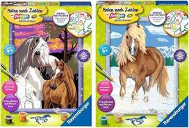„Ravensburger“ tapyba pagal numerius 28568 – „Arkliai saulėlydžio fone“ – vaikams nuo 9 metų ir tapyba pagal numerius 28780 – „Haflingerio veislės arklys sniege“ – vaikams nuo 9 metų