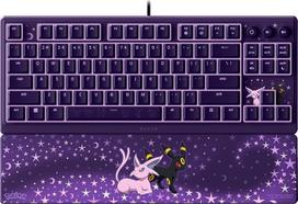 „Razer Ornata V3 Tenkeyless Pokémon Espeon & Umbreon Edition“ – kompaktiška plokščia žaidimų klaviatūra – „Chroma“ apšvietimas – atskiri multimedijos klavišai – JAV „QWERTY“ išdėstymas | Membraniniai jungikliai