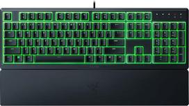 „Razer Ornata V3 X“ žemo profilio membraninė klaviatūra su „Razer Chroma RGB“ (hibridiniai membraniniai jungikliai, ergonomiška riešo atrama), ES išdėstymas, juoda