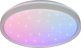 „Reality Leuchten Solit R63581131“ LED lubinis šviestuvas iš matinio plastiko, baltos spalvos, su 14 W RGB LED lempute, nuotolinio valdymo pultu, dinamišku spalvų keitimu, reguliuojamu apšvietimu, naktine šviesa ir „žvaigždžių šviesos“ efektu