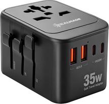 „Realmade“ 35 W universalus kelioninis adapteris su „PD“ greituoju įkrovimu, 5 jungtys (1 maitinimo jungtis / 2 USB-A / 2 USB-C), kelioninis kištuko adapteris, tipai C/G/I/A