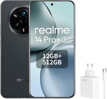 „realme 14 Pro+ 5G“ išmanusis telefonas, 12GB RAM, 512GB atminties, 50 MP kamera, 120 Hz OLED ekranas, 6000 mAh baterija, „Suede Grey“ spalva